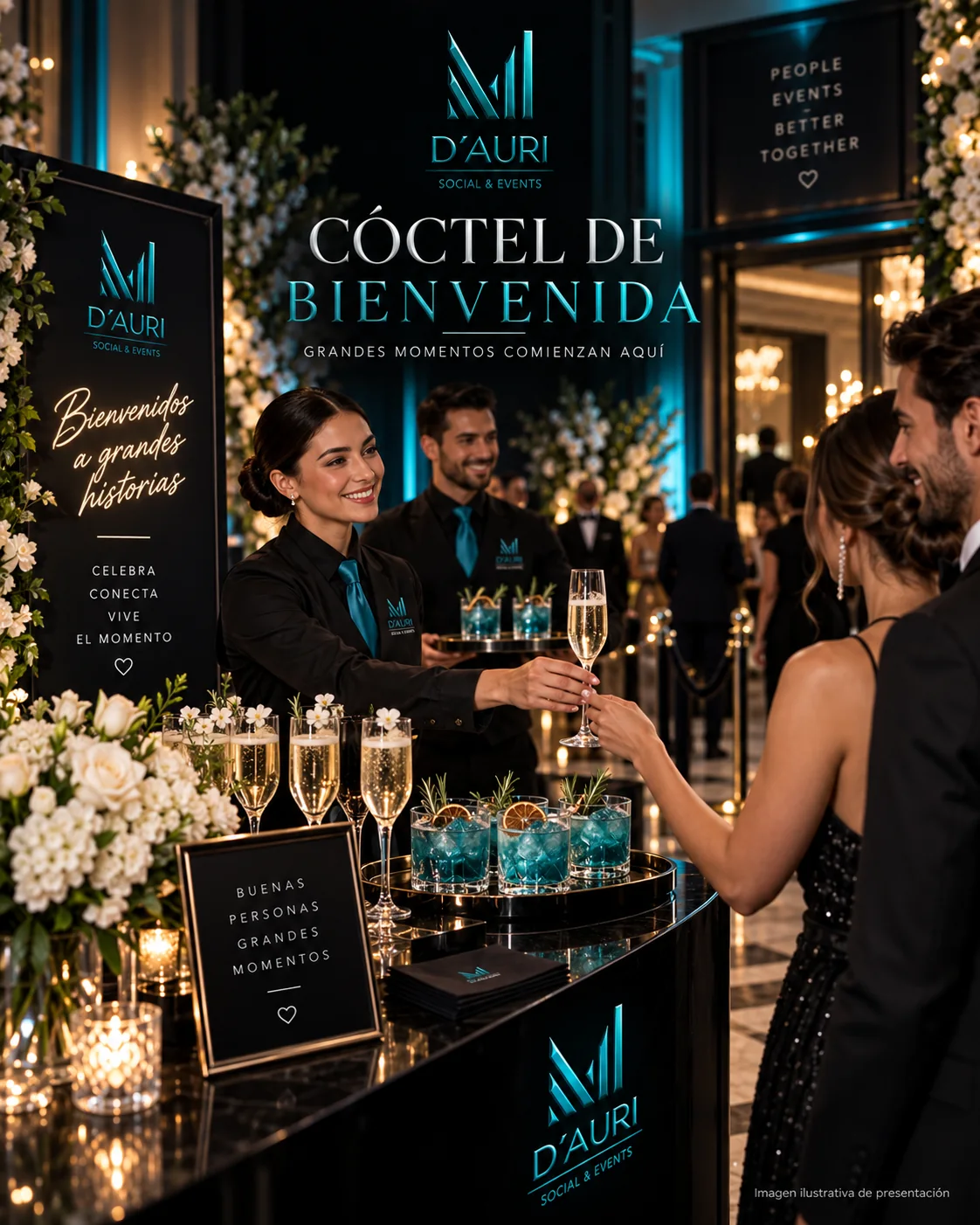 Visual ilustrativo de Cóctel de bienvenida en D’Auri Social & Events