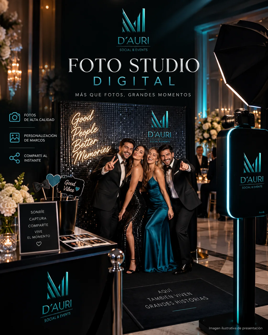 Visual ilustrativo de Foto Studio Digital en D’Auri Social & Events