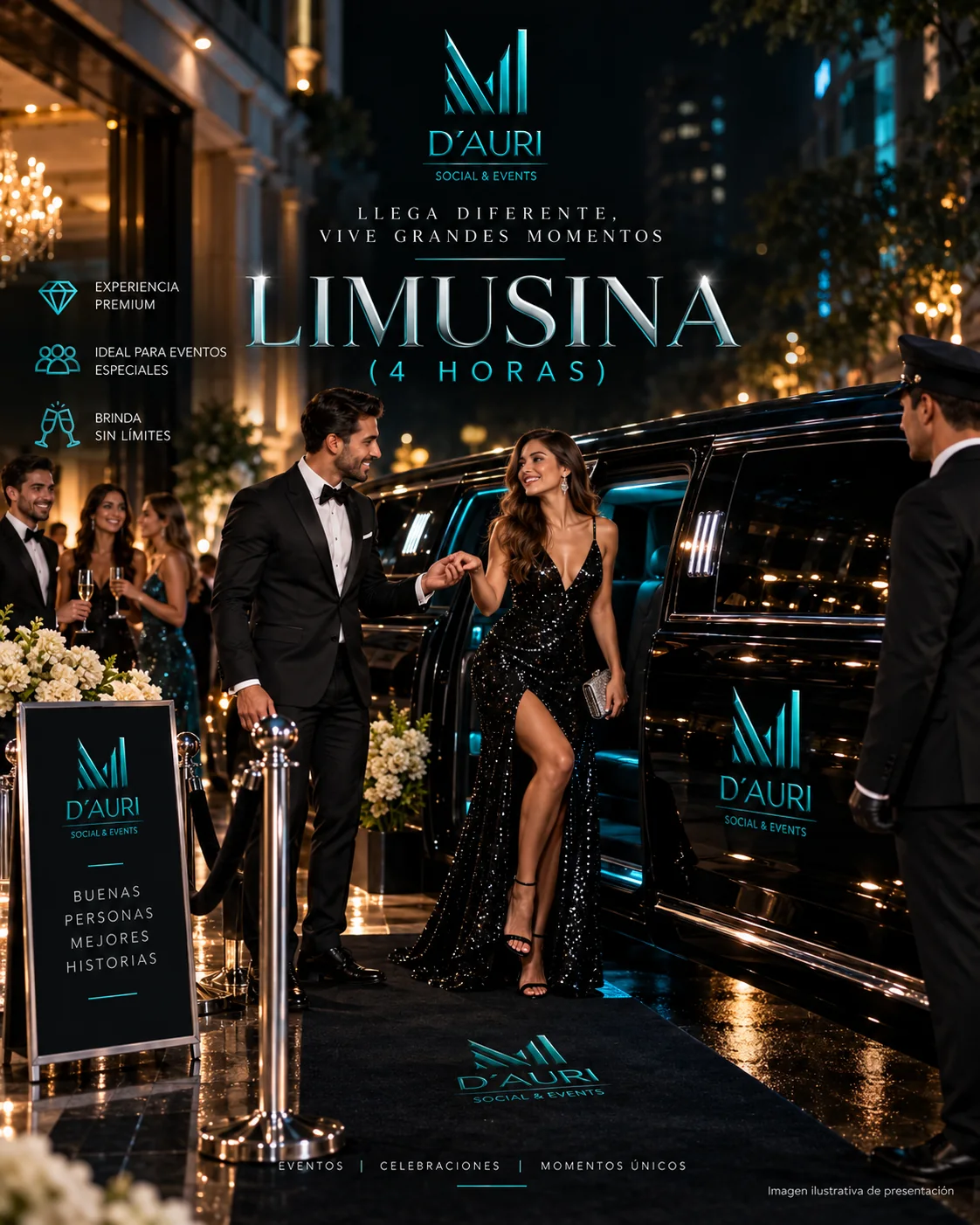 Visual ilustrativo de Limusina en D’Auri Social & Events