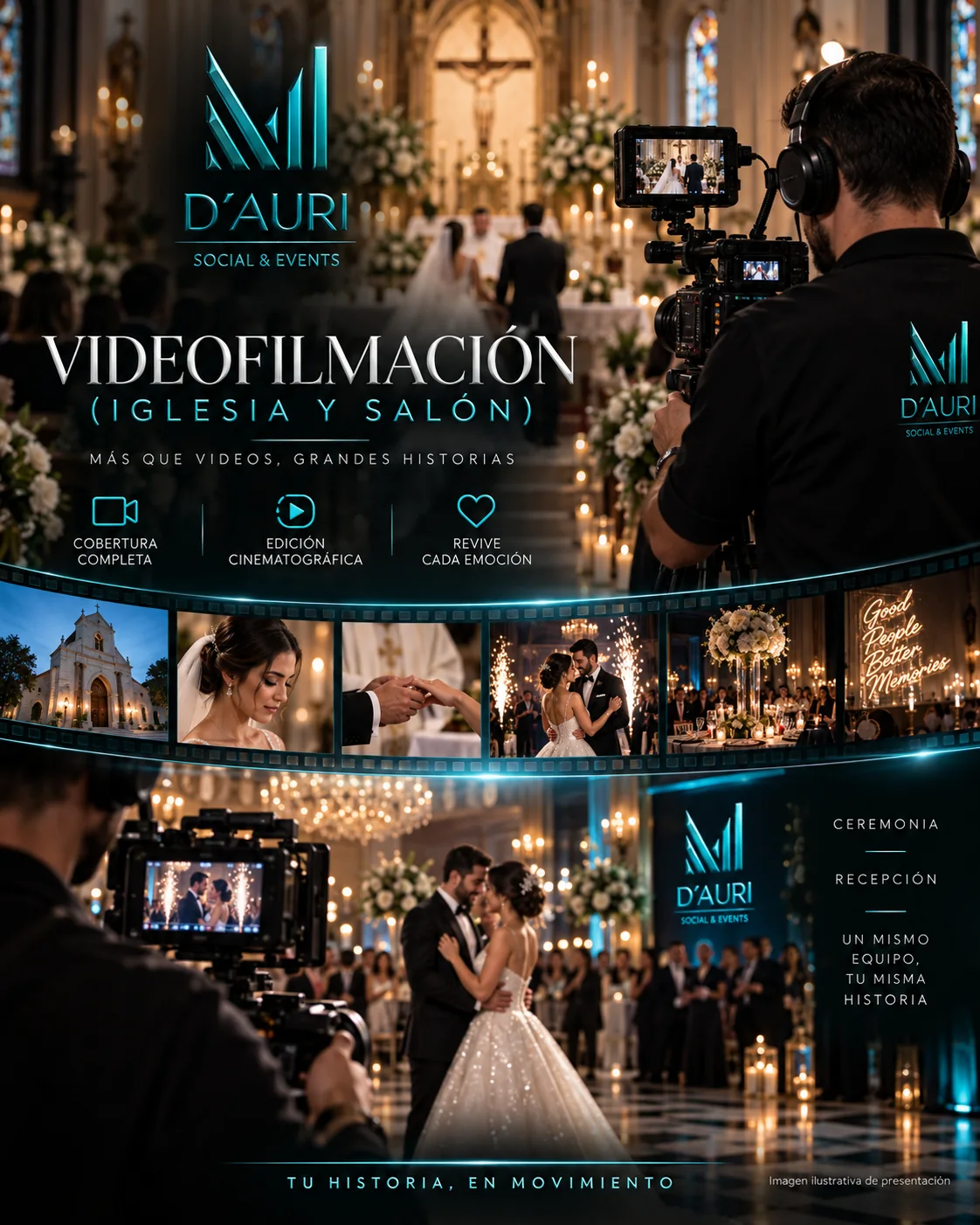 Visual ilustrativo de Videofilmación en D’Auri Social & Events
